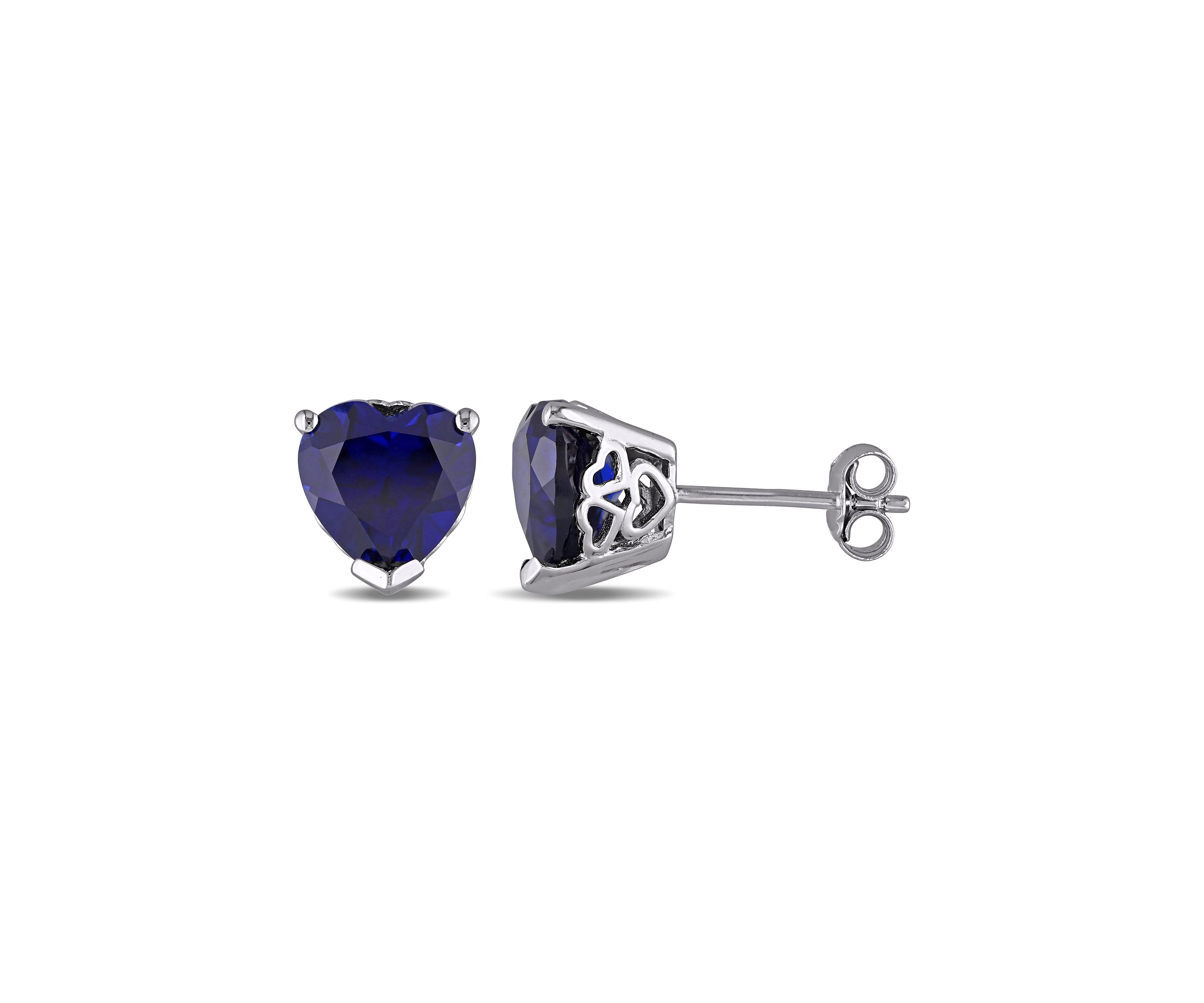 Lab Created 4.50 ct. t.g.w. Heart Shaped Created Blue Sapphire Stud Earrings in Sterling Silver