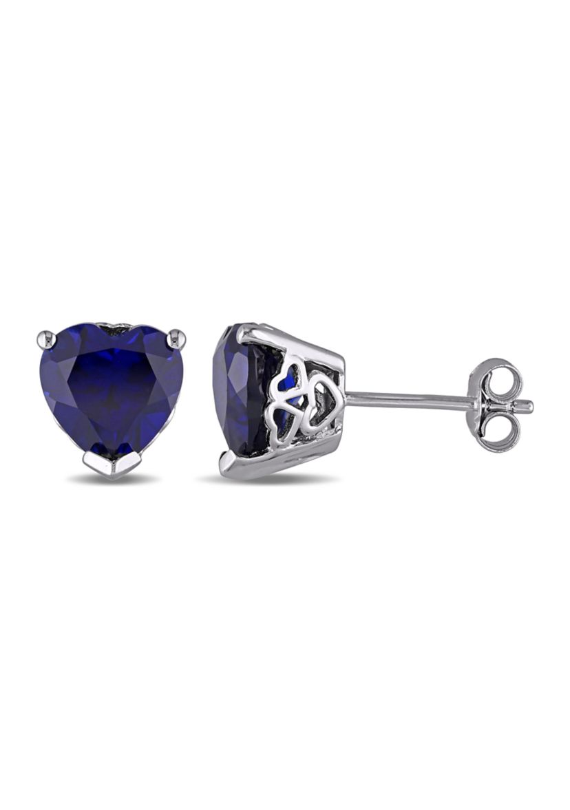 Lab Created 4.50 ct. t.g.w. Heart Shaped Created Blue Sapphire Stud Earrings in Sterling Silver