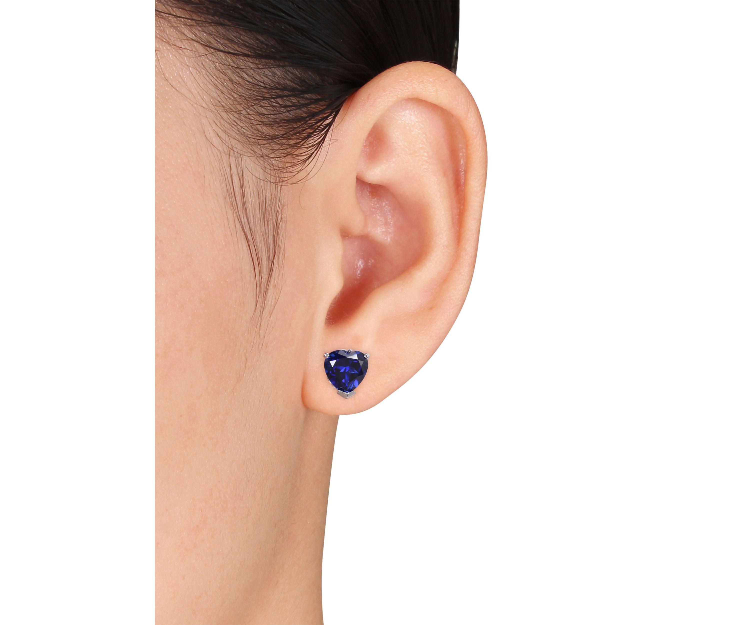 Lab Created 4.50 ct. t.g.w. Heart Shaped Created Blue Sapphire Stud Earrings in Sterling Silver