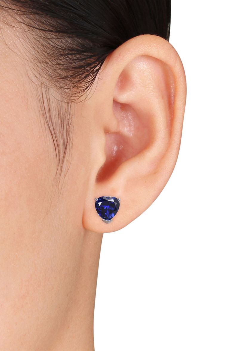 Lab Created 4.50 ct. t.g.w. Heart Shaped Created Blue Sapphire Stud Earrings in Sterling Silver