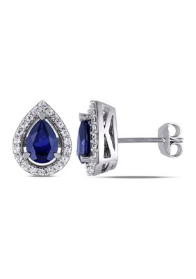 Belk & Co Lab Created Blue and White Sapphire Teardrop Earrings in Sterling Silver