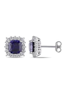Belk & Co Lab Created 4.88 ct. t.g.w. Blue and White Sapphire Stud Earrings in Sterling Silver
