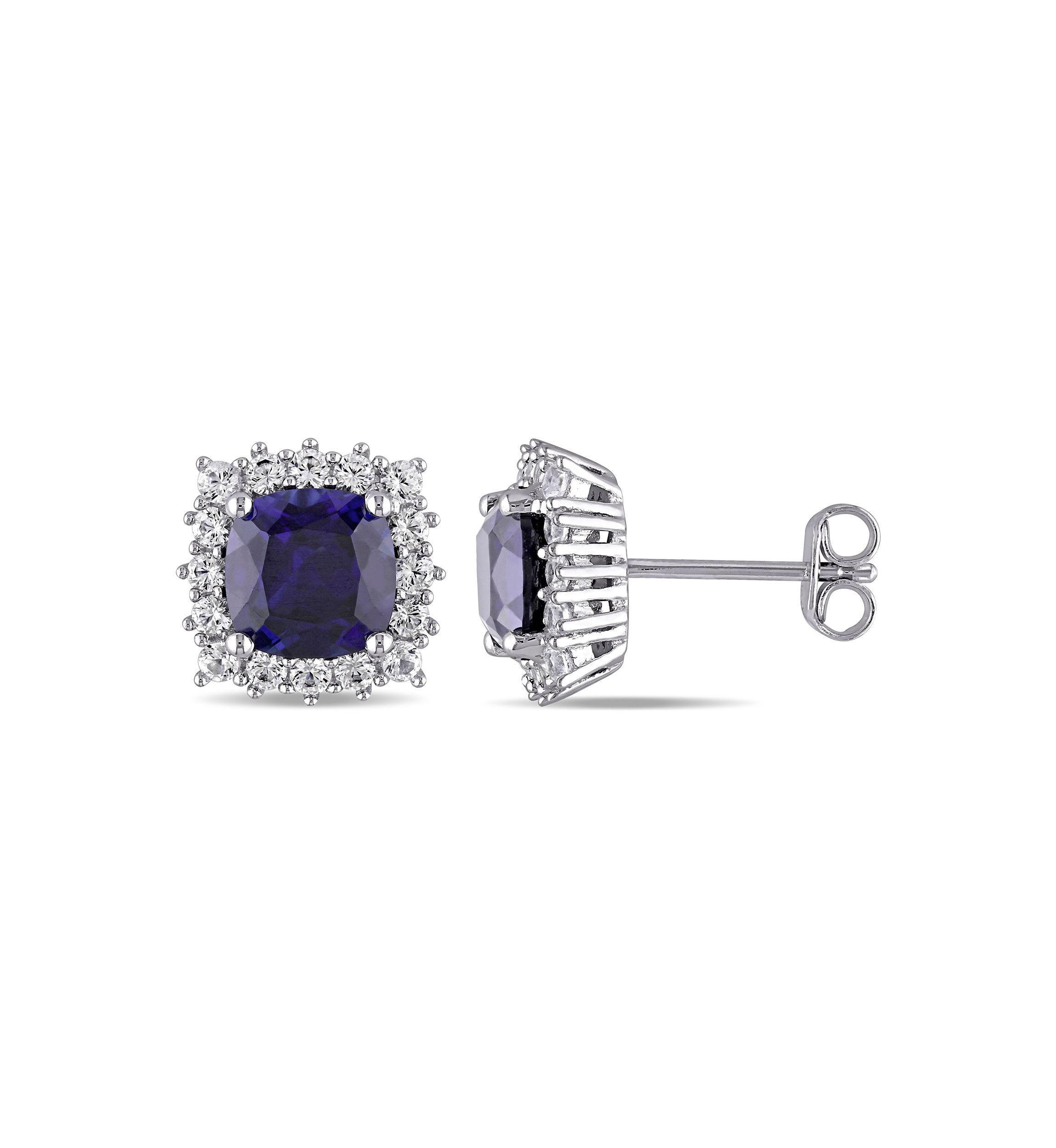 Lab Created 4.88 ct. t.g.w. Created Blue and White Sapphire Stud Earrings in Sterling Silver