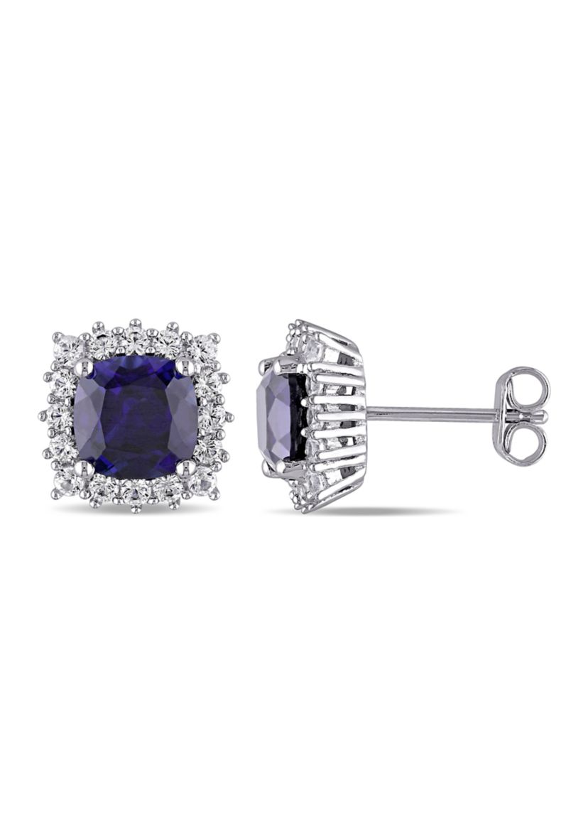 Lab Created 4.88 ct. t.g.w. Created Blue and White Sapphire Stud Earrings in Sterling Silver