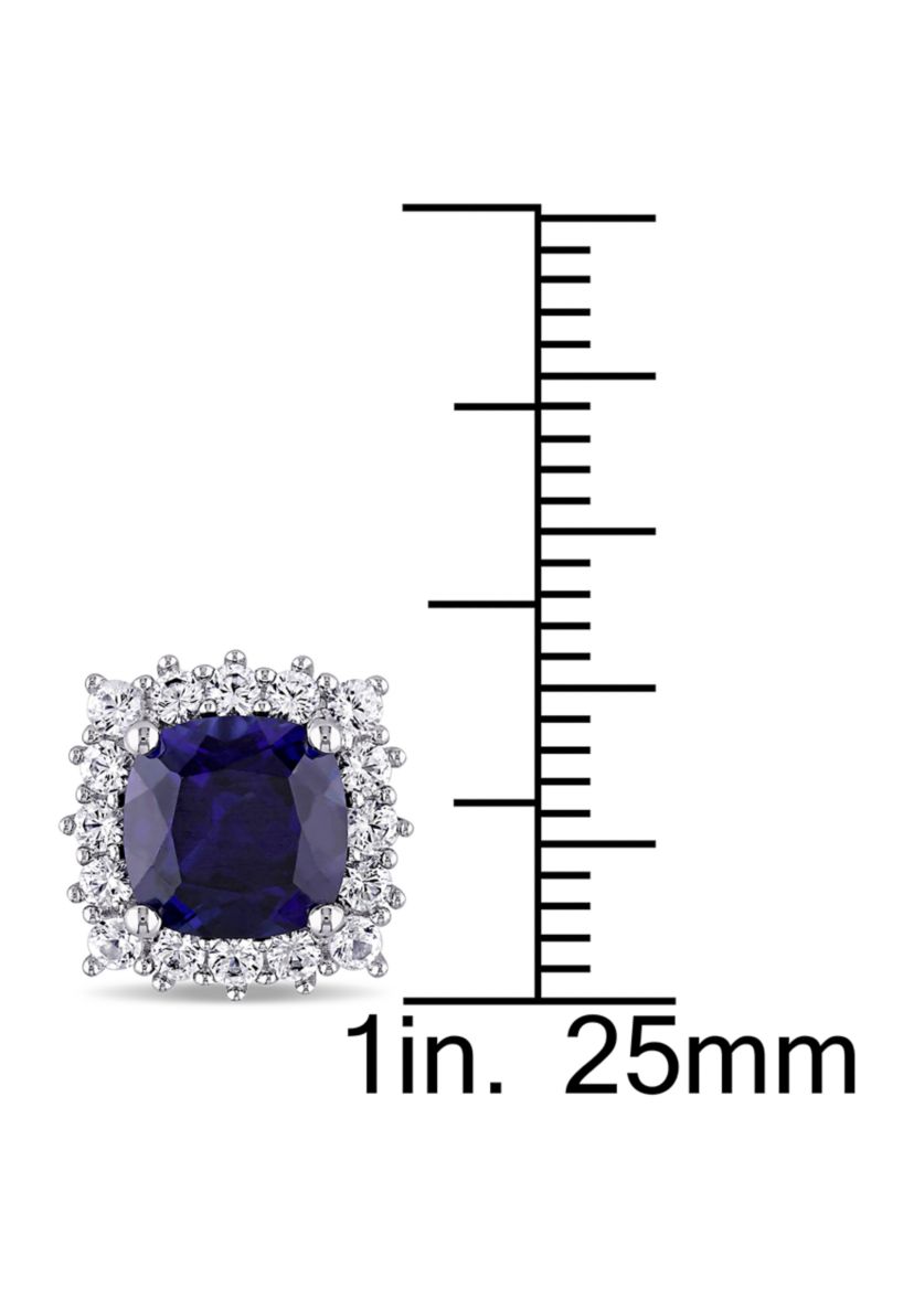 Lab Created 4.88 ct. t.g.w. Created Blue and White Sapphire Stud Earrings in Sterling Silver