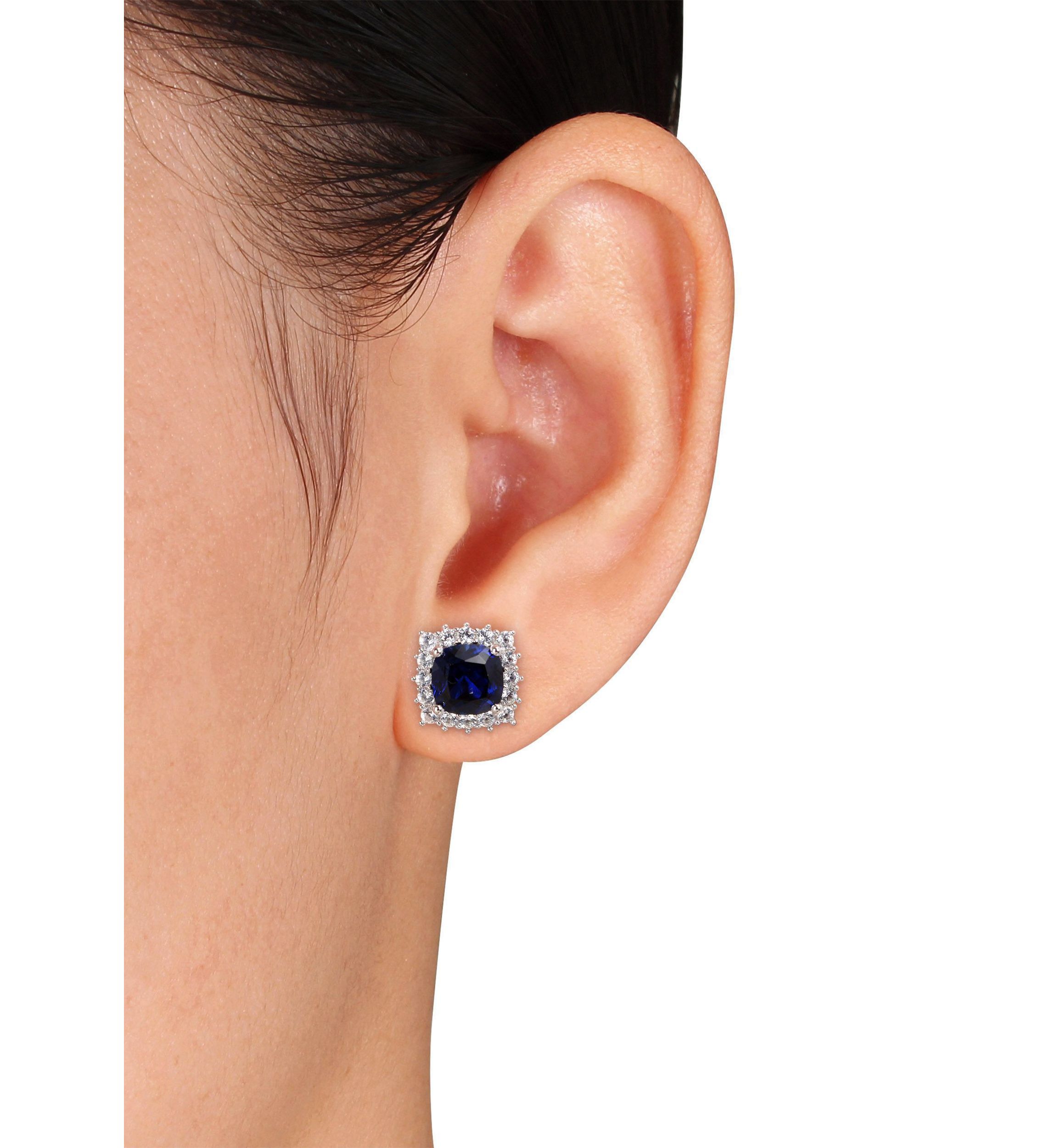 Lab Created 4.88 ct. t.g.w. Created Blue and White Sapphire Stud Earrings in Sterling Silver