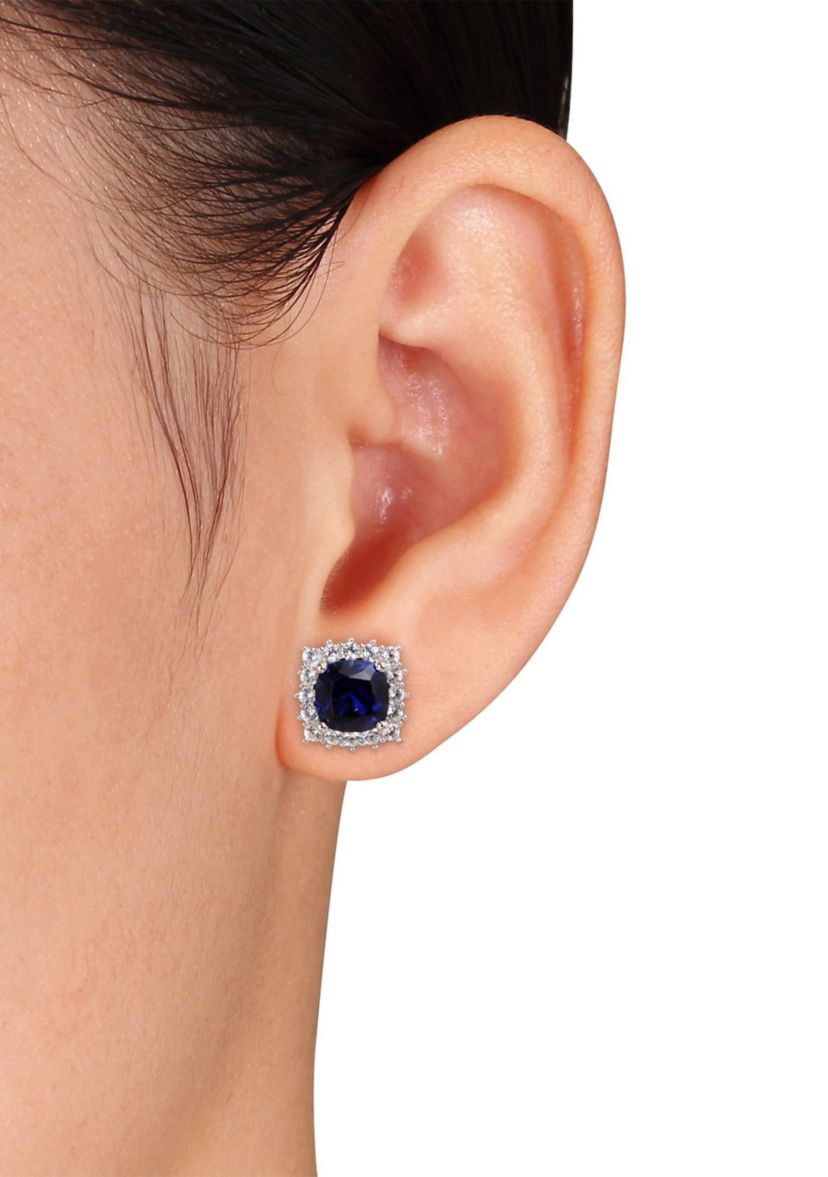 Lab Created 4.88 ct. t.g.w. Created Blue and White Sapphire Stud Earrings in Sterling Silver
