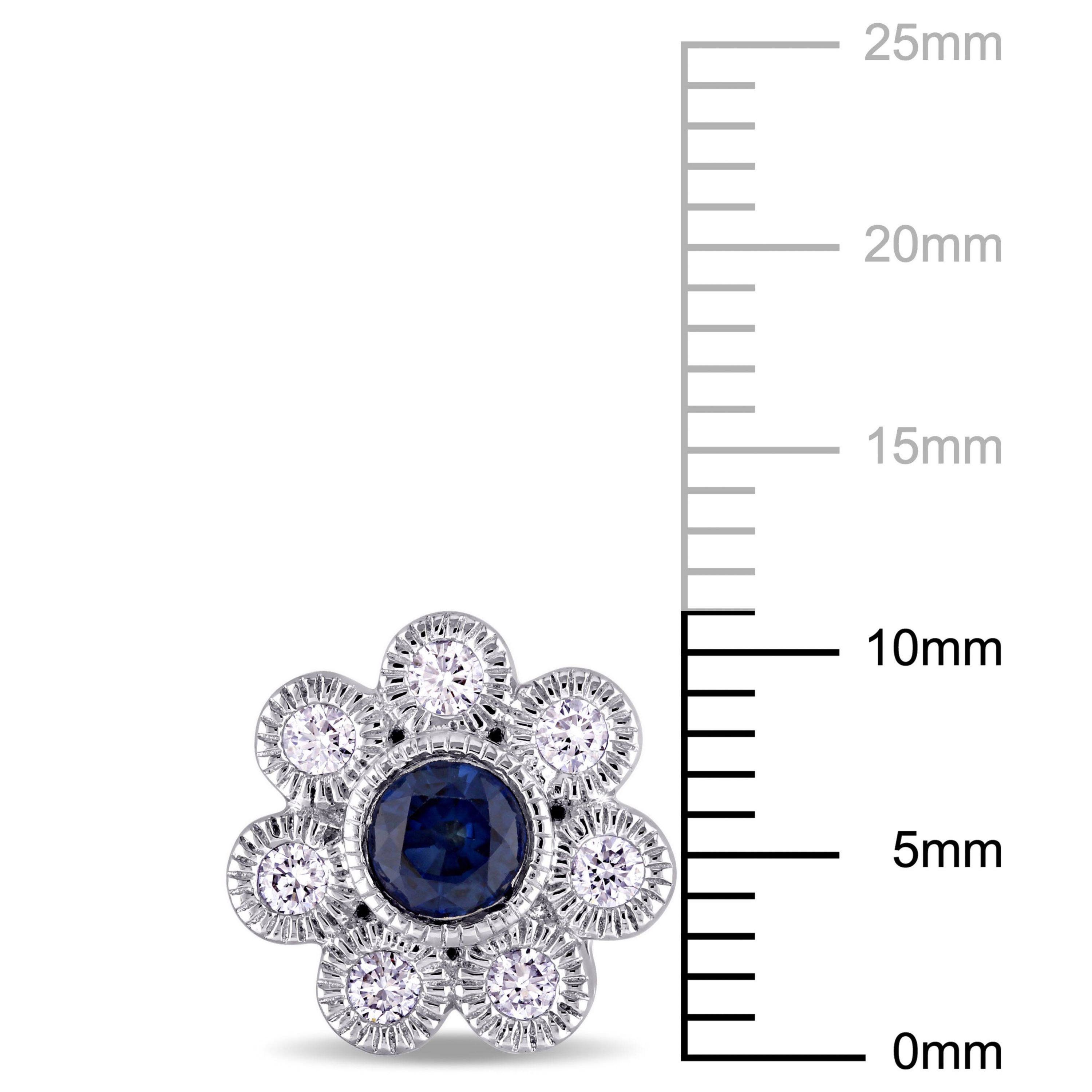 Sapphire and 4/5 ct. t.w. Diamond Flower Earrings in 14K White Gold