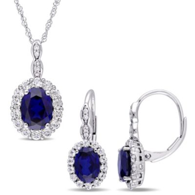 Belk & Co Lab Created 2-Piece Set of 6 ct. t.g.w. Created Blue Sapphire, White Topaz and 1/10 ct. t.w. Diamond Vintage Pendant with Chain and -  0075000460543