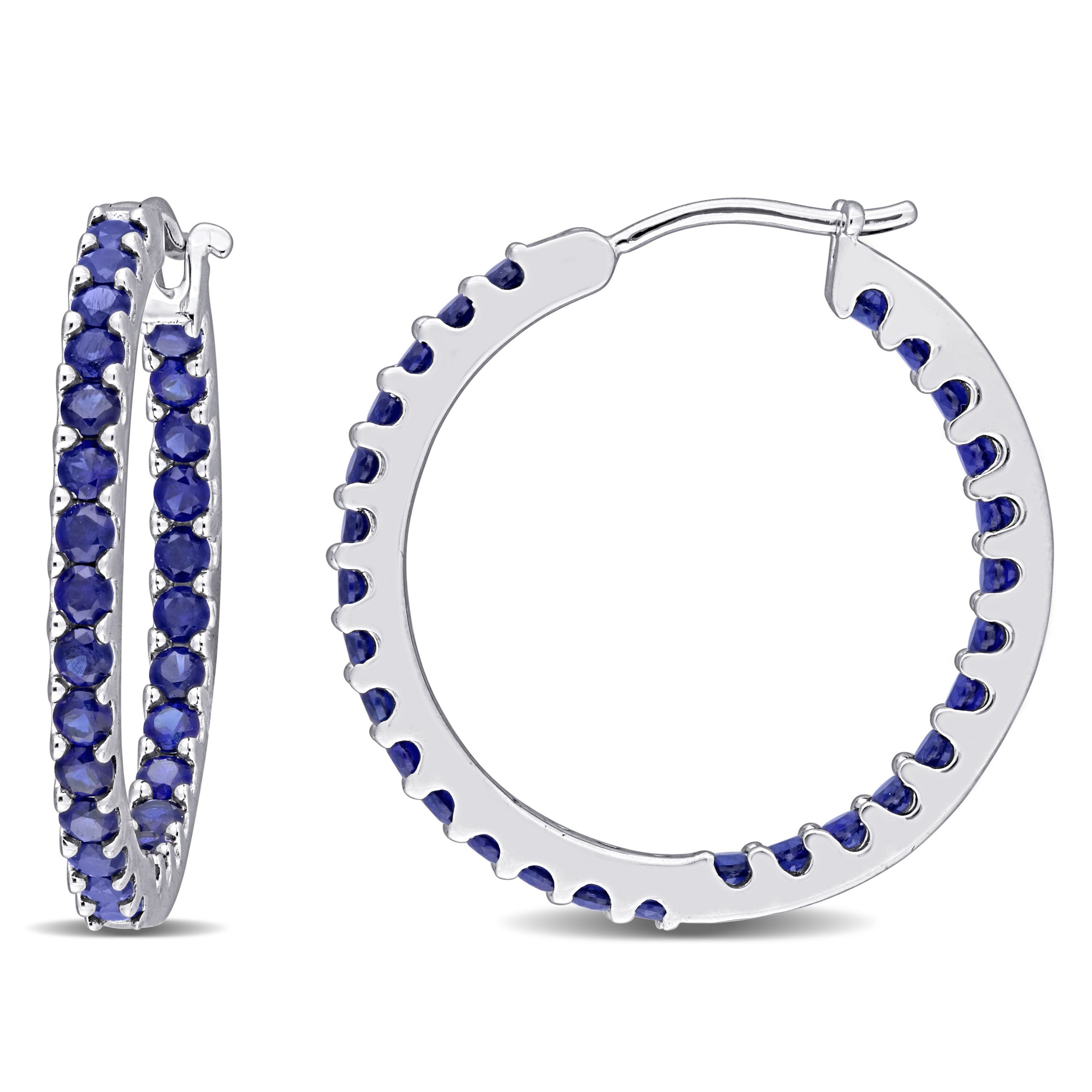 2.8 ct. t.g.w. Created Blue Sapphire Inside Outside Hoop Earrings in 10K White Gold