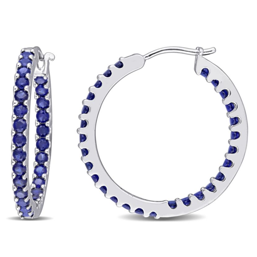 2.8 ct. t.g.w. Created Blue Sapphire Inside Outside Hoop Earrings in 10K White Gold