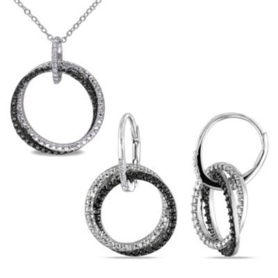 Belk & Co 2-Piece Set 1/10 CT TW Diamond Circle Entwined Earrings and Necklace in Sterling Silver with Black Rhodium, White