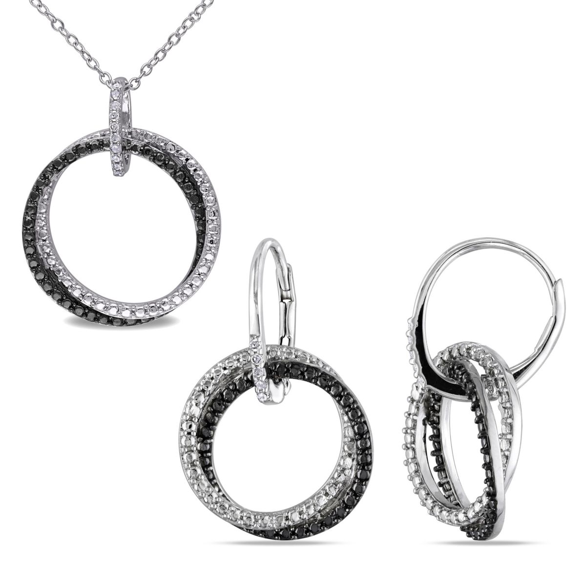2-Piece Set 1/10 CT TW Diamond Circle Entwined Earrings and Necklace in Sterling Silver with Black Rhodium