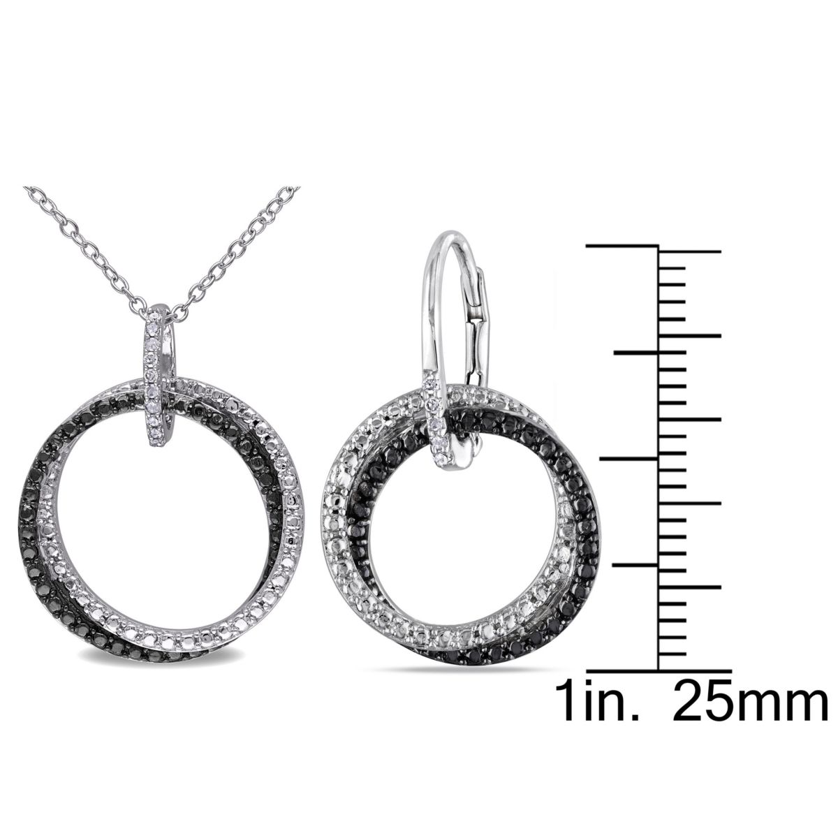 2-Piece Set 1/10 CT TW Diamond Circle Entwined Earrings and Necklace in Sterling Silver with Black Rhodium