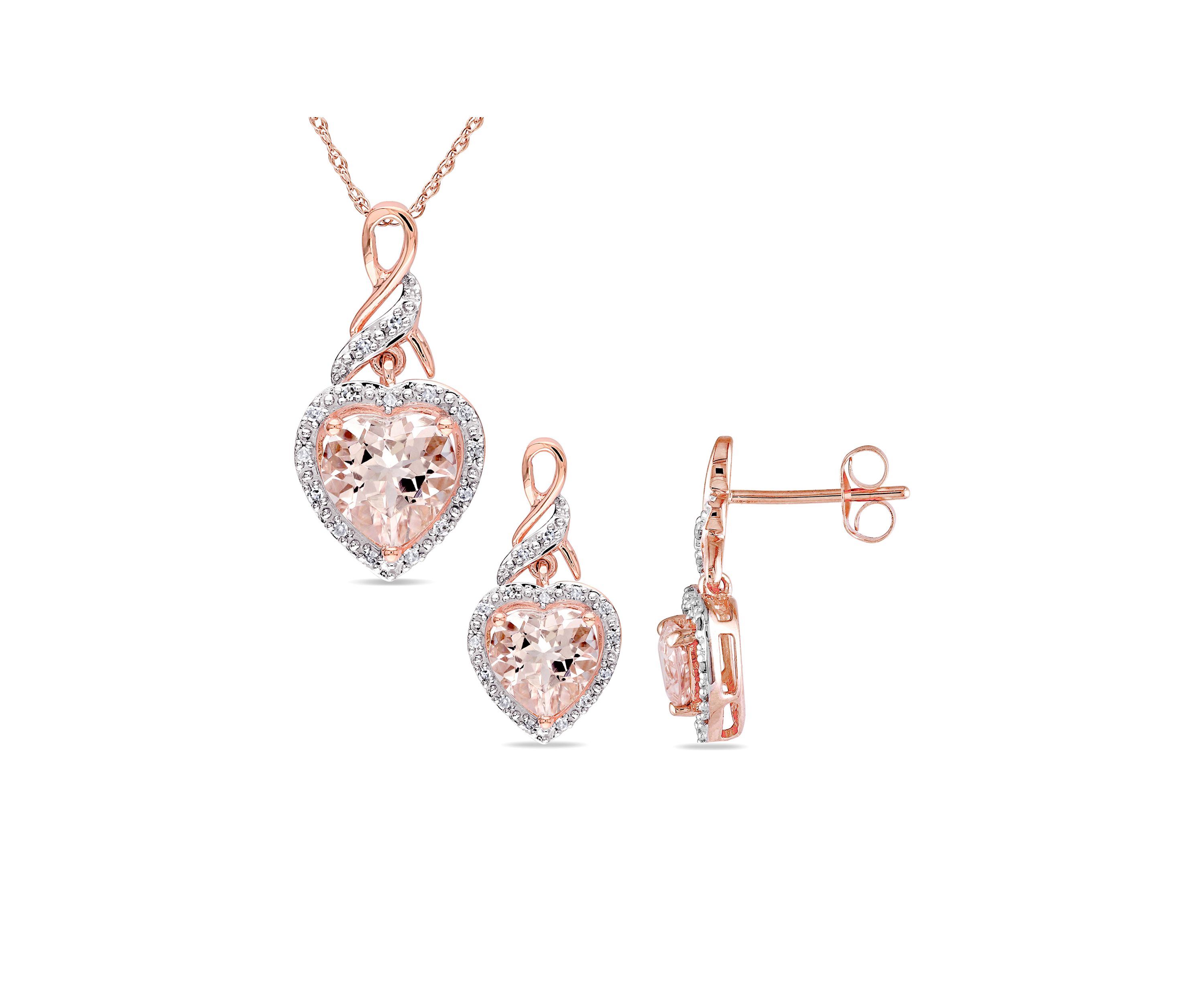 2.75 ct. t.w. Morganite and 1/5 ct. t.w. Diamond Heart Necklace and Earrings Set in 10k Rose Gold