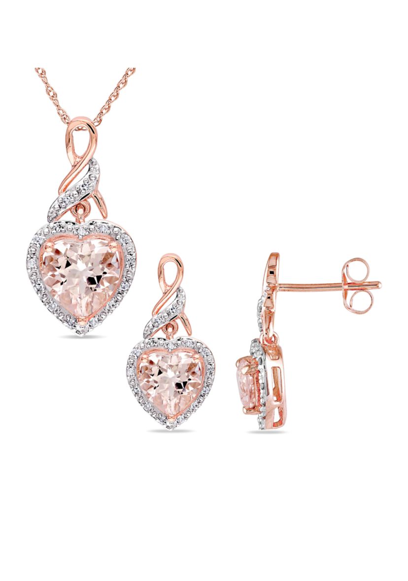 2.75 ct. t.w. Morganite and 1/5 ct. t.w. Diamond Heart Necklace and Earrings Set in 10k Rose Gold