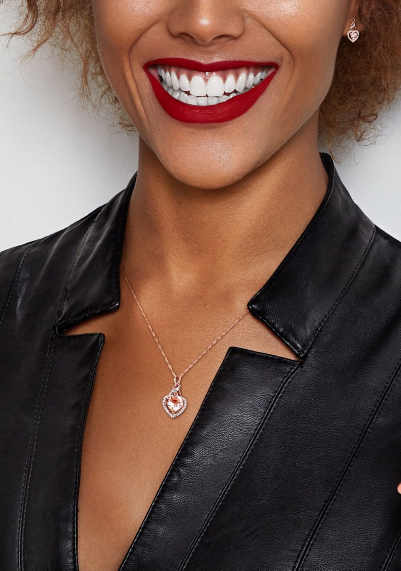 2.75 ct. t.w. Morganite and 1/5 ct. t.w. Diamond Heart Necklace and Earrings Set in 10k Rose Gold