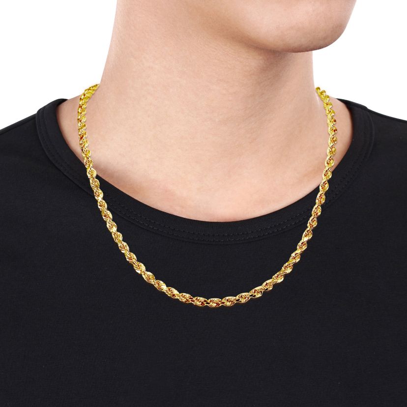 2-Pc Set of Mens Rope Chain Necklace and Bracelet in 10K Yellow Gold