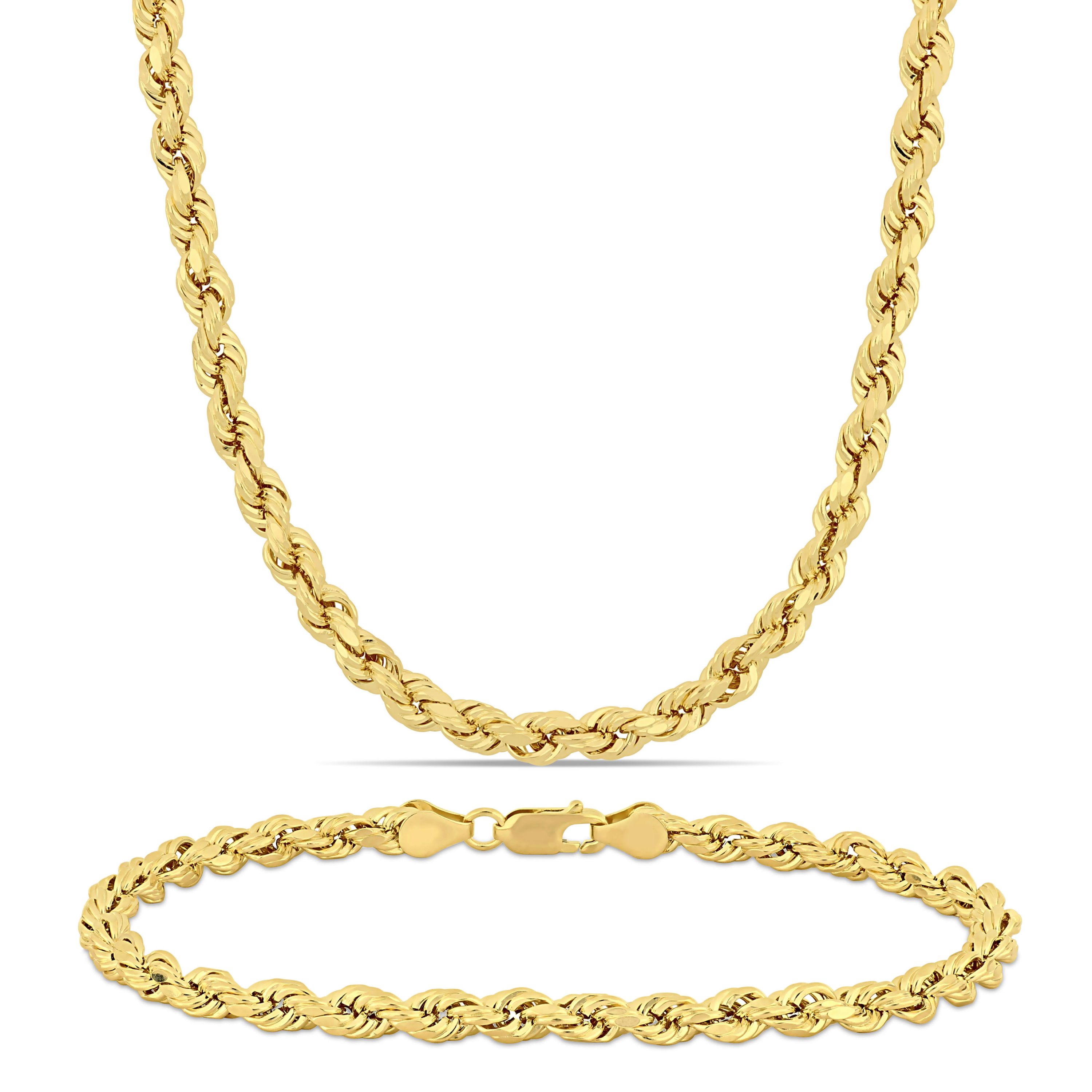 2-Pc Set of Mens Rope Chain Necklace and Bracelet in 10K Yellow Gold