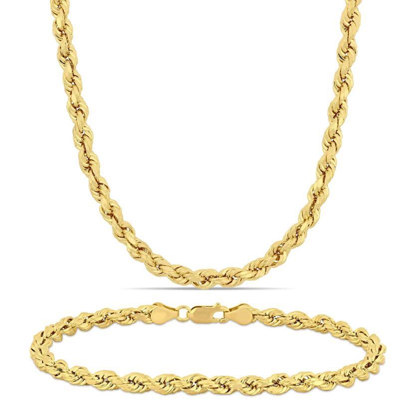 2-Pc Set of Mens Rope Chain Necklace and Bracelet in 10K Yellow Gold