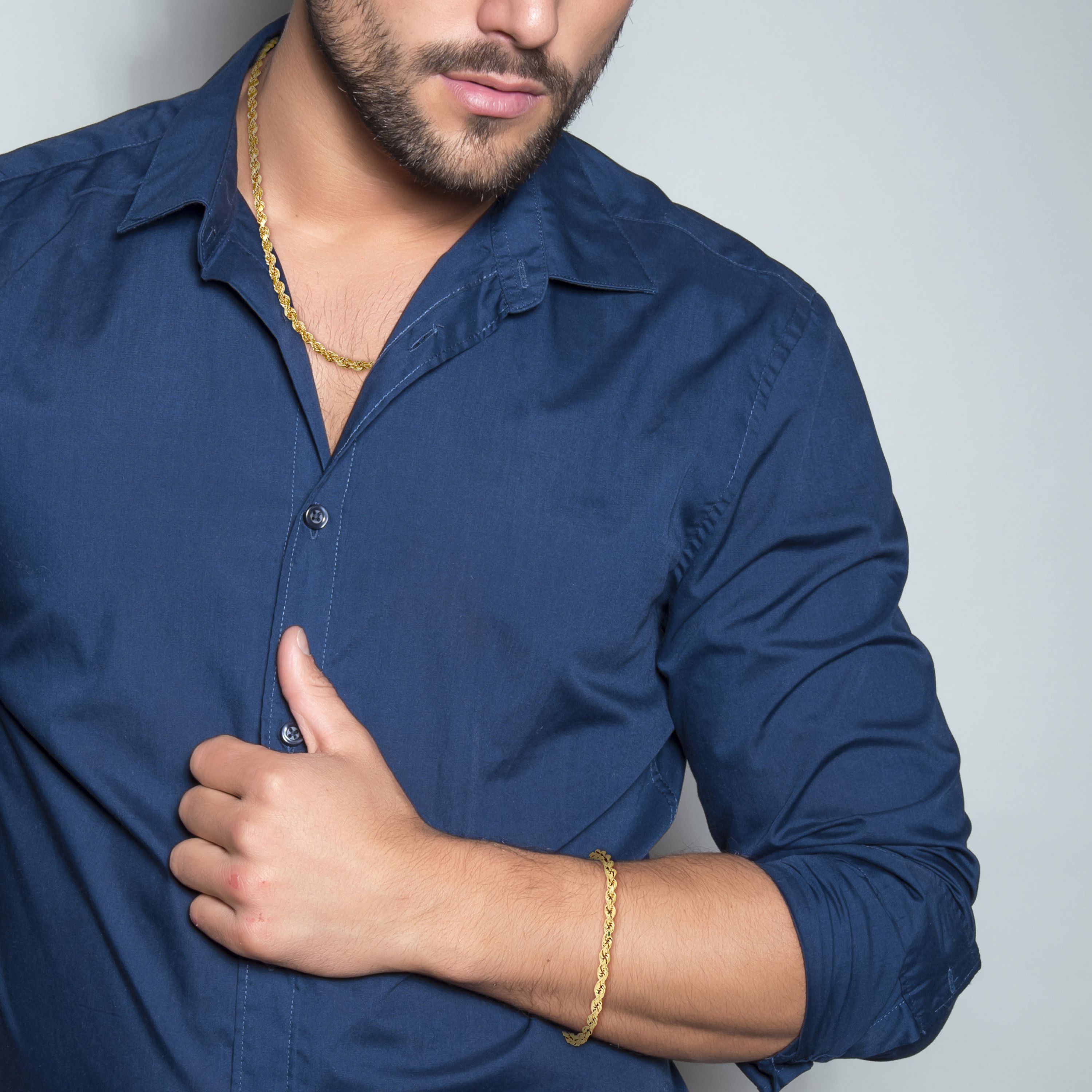 2-Pc Set of Mens Rope Chain Necklace and Bracelet in 10K Yellow Gold