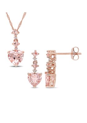 Belk & Co 2.75 Ct. T.w. Morganite And 1/10 Ct. T.w. Diamond Tiered Necklace And Dangle Earrings Set In 14K Rose Gold