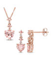 2.75 ct. t.w. Morganite and 1/10 ct. t.w. Diamond Tiered Necklace and Dangle Earrings Set in 14K Rose Gold
