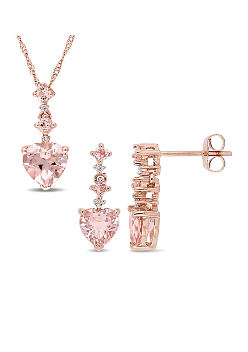 2.75 ct. t.w. Morganite and 1/10 ct. t.w. Diamond Tiered Necklace and Dangle Earrings Set in 14K Rose Gold