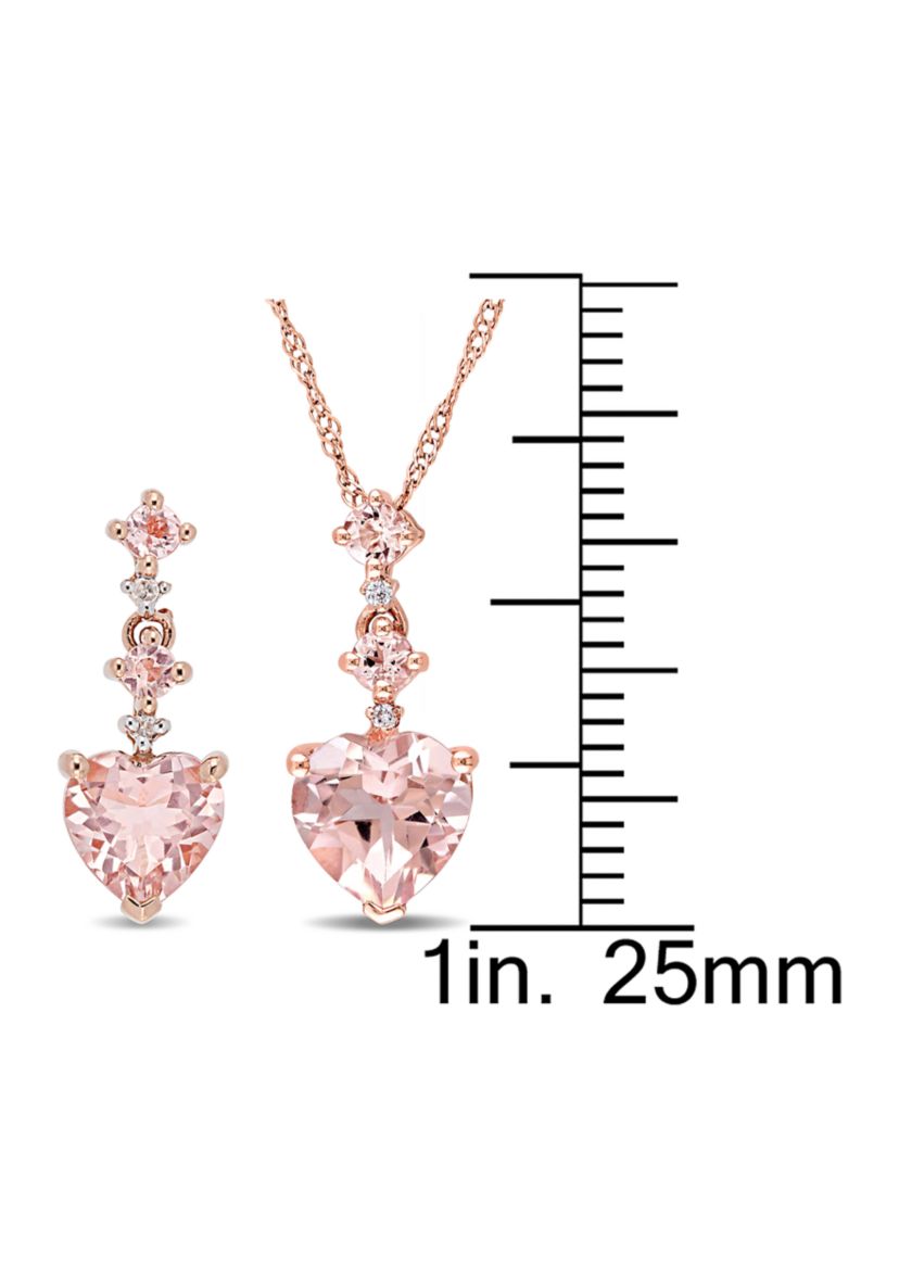 2.75 ct. t.w. Morganite and 1/10 ct. t.w. Diamond Tiered Necklace and Dangle Earrings Set in 14K Rose Gold