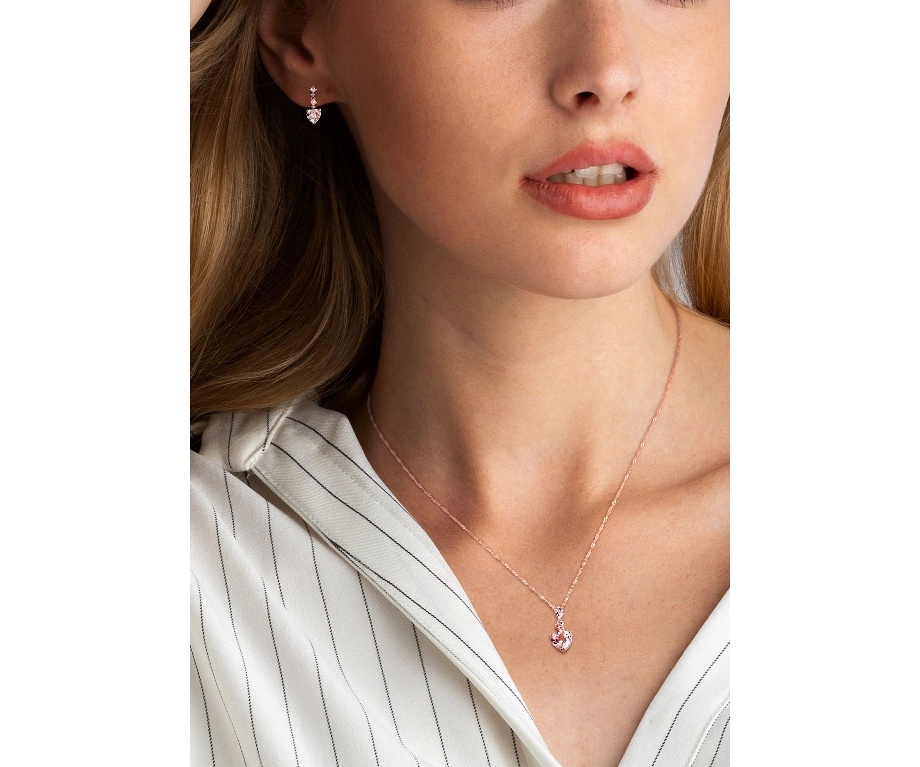 2.75 ct. t.w. Morganite and 1/10 ct. t.w. Diamond Tiered Necklace and Dangle Earrings Set in 14K Rose Gold