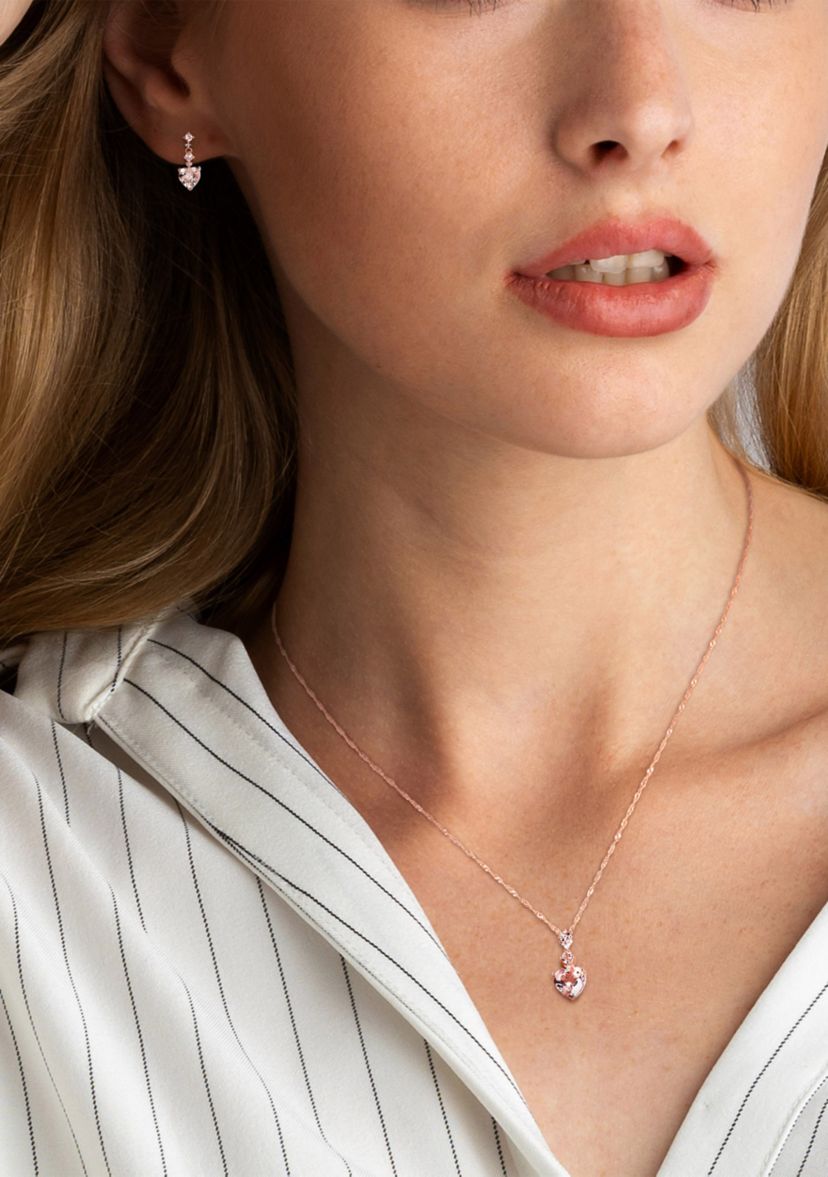 2.75 ct. t.w. Morganite and 1/10 ct. t.w. Diamond Tiered Necklace and Dangle Earrings Set in 14K Rose Gold