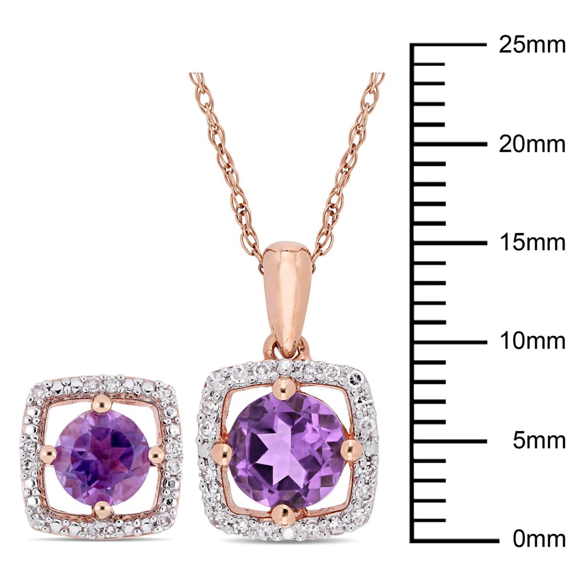 2-Pc Set of Amethyst and 1/6 ct. t.w. Diamond Halo Earrings and Pendant with Chain in 10K Rose Gold