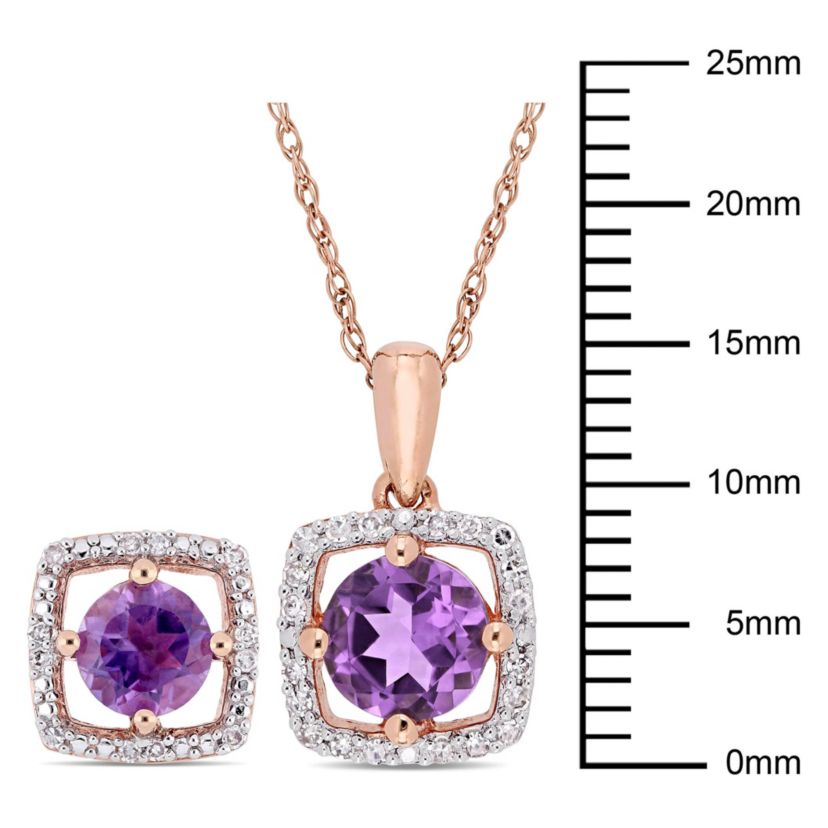 2-Pc Set of Amethyst and 1/6 ct. t.w. Diamond Halo Earrings and Pendant with Chain in 10K Rose Gold