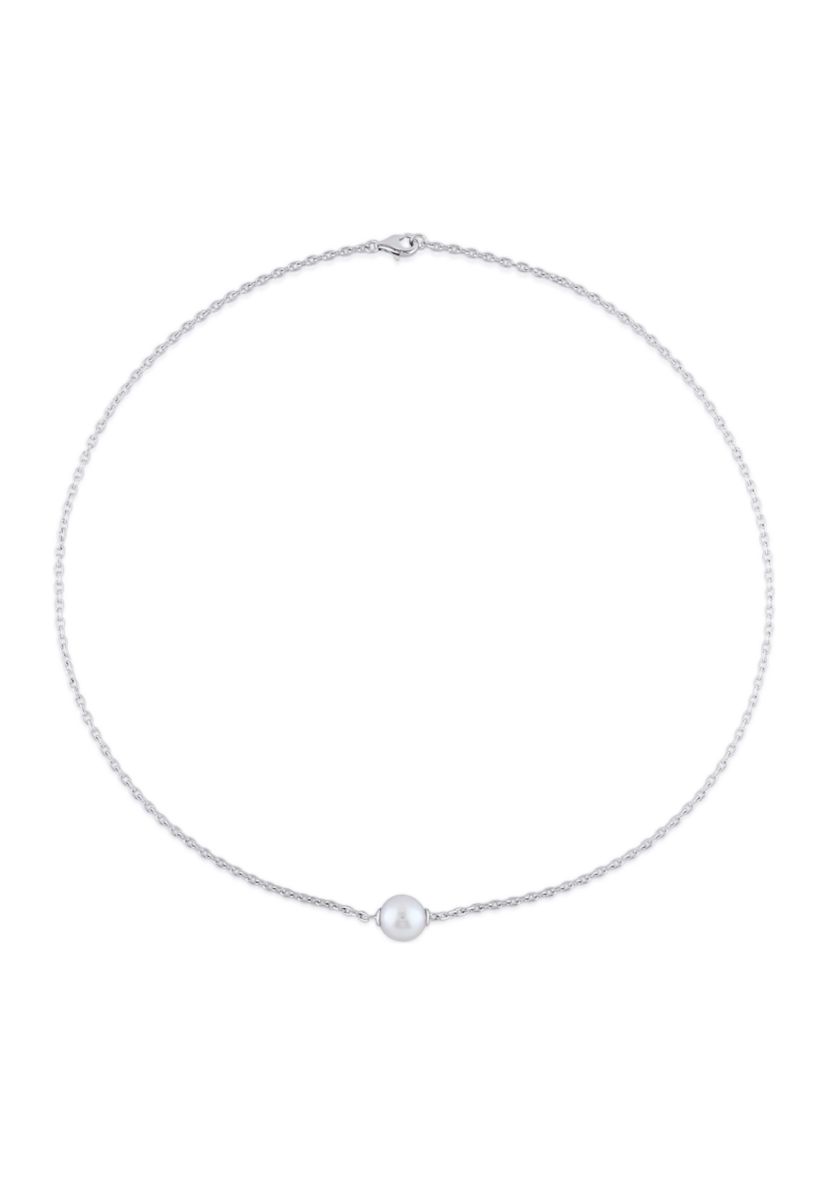 9-9.5mm Cultured Freshwater Pearl Necklace and 8-8.5MM & 12.5-13MM Cultured Freshwater Button Pearl Stud Earrings in Sterling Silver