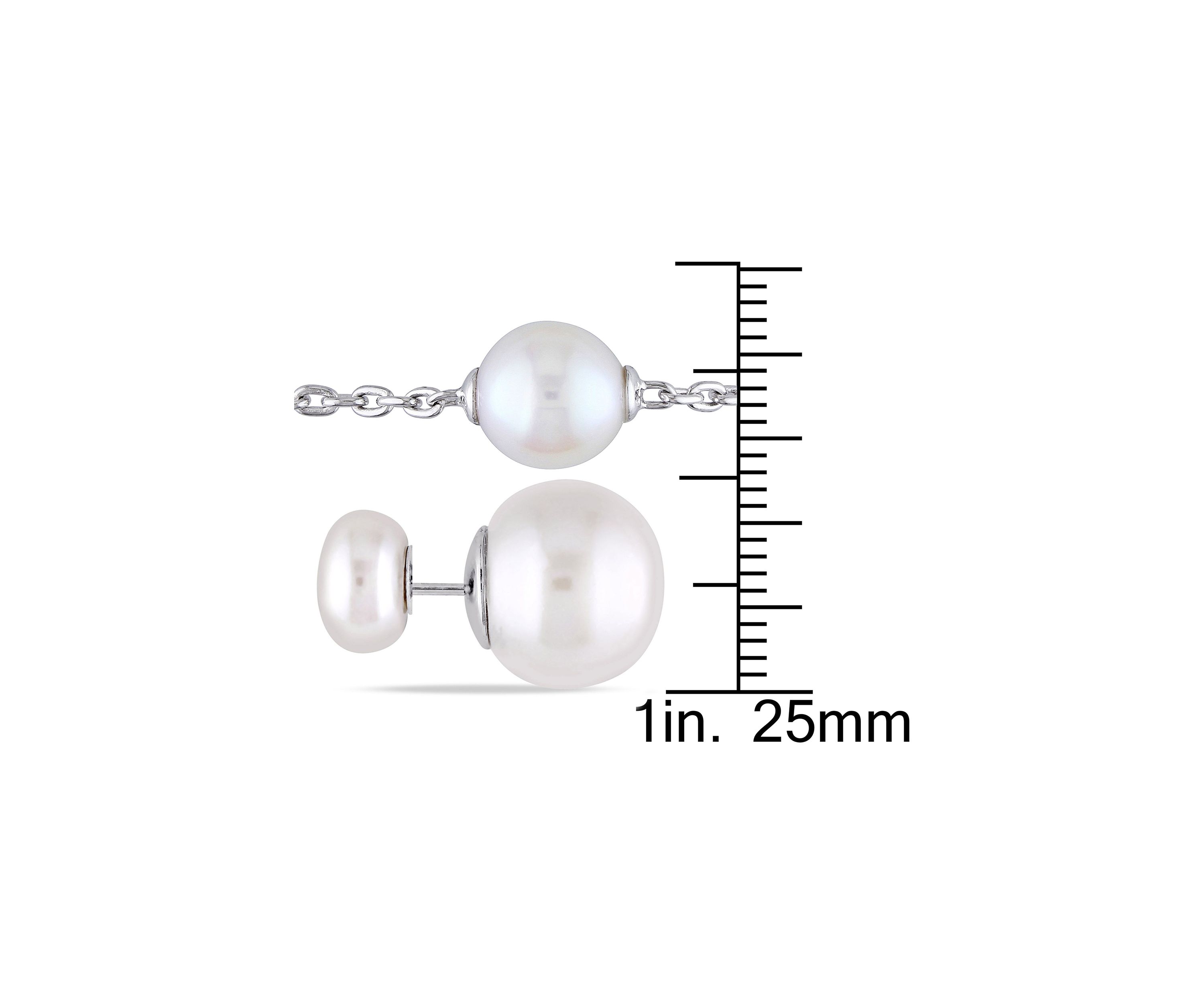 9-9.5mm Cultured Freshwater Pearl Necklace and 8-8.5MM & 12.5-13MM Cultured Freshwater Button Pearl Stud Earrings in Sterling Silver