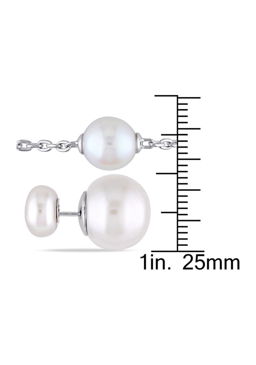9-9.5mm Cultured Freshwater Pearl Necklace and 8-8.5MM & 12.5-13MM Cultured Freshwater Button Pearl Stud Earrings in Sterling Silver
