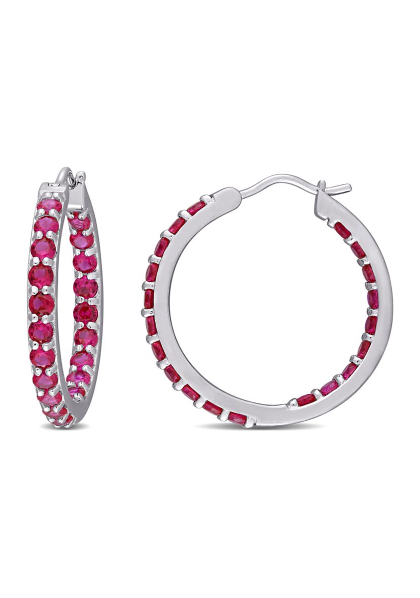 Lab Created 3 ct. t.w. Created Ruby Inside Outside Hoop Earrings in Sterling Silver