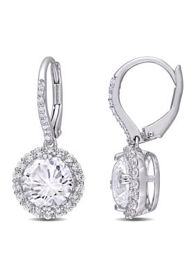 Belk & Co Lab Created 5.5 Ct. T.w. Created White Sapphire And 1/10 Ct. T.w. Diamond Halo Drop Earrings In Sterling Silver