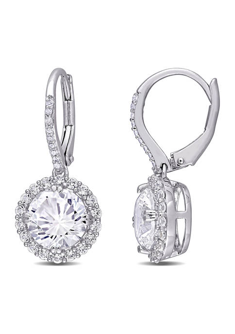 Lab Created 5.5 ct. t.w. Created White Sapphire and 1/10 ct. t.w. Diamond Halo Drop Earrings in Sterling Silver