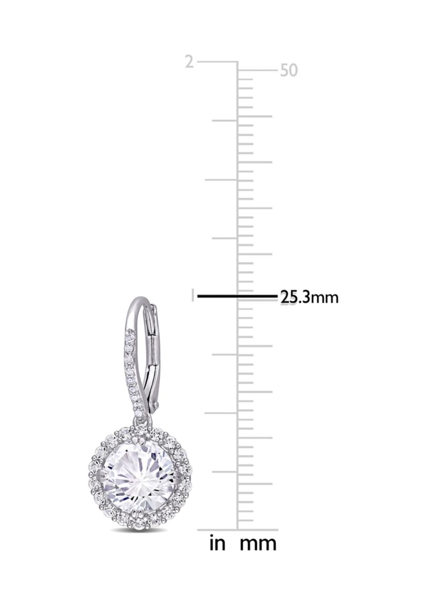 Lab Created 5.5 ct. t.w. Created White Sapphire and 1/10 ct. t.w. Diamond Halo Drop Earrings in Sterling Silver