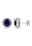 Lab Created 5.12 ct. t.w. Created Blue and White Sapphire Halo Stud Earrings in Sterling Silver