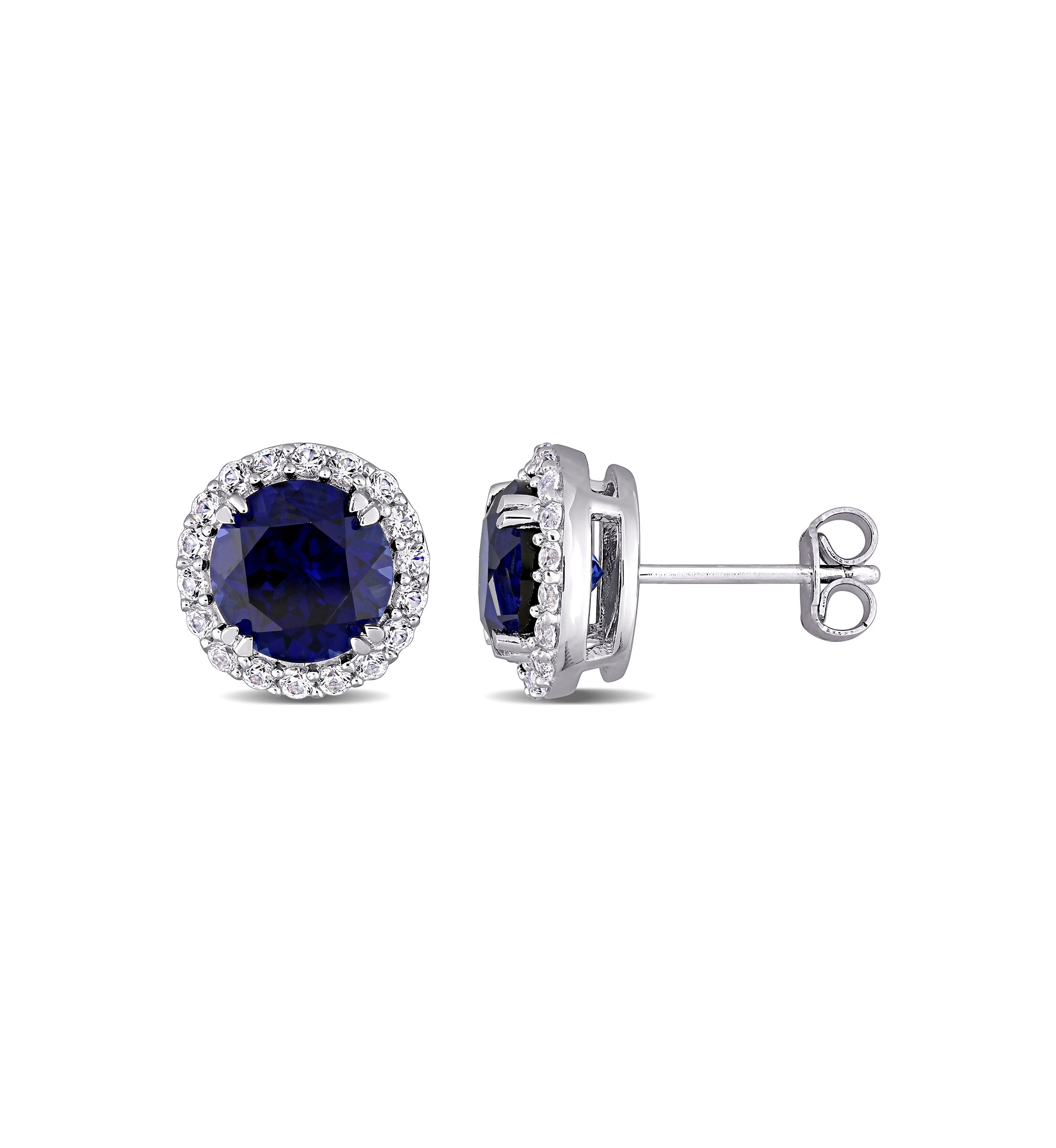 Lab Created 5.12 ct. t.w. Created Blue and White Sapphire Halo Stud Earrings in Sterling Silver