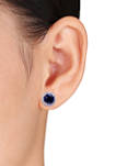 Lab Created 5.12 ct. t.w. Created Blue and White Sapphire Halo Stud Earrings in Sterling Silver