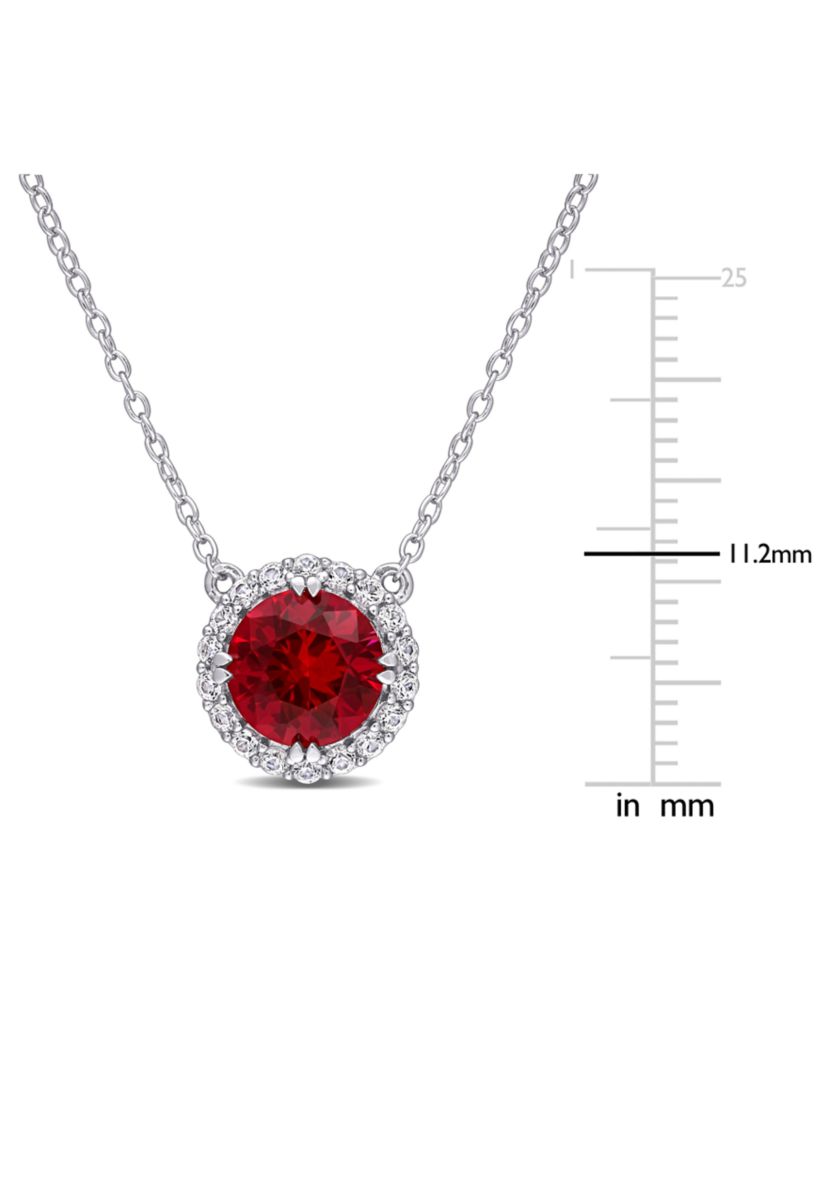Lab Created Created Ruby and Created White Sapphire Halo Necklace in Sterling Silver