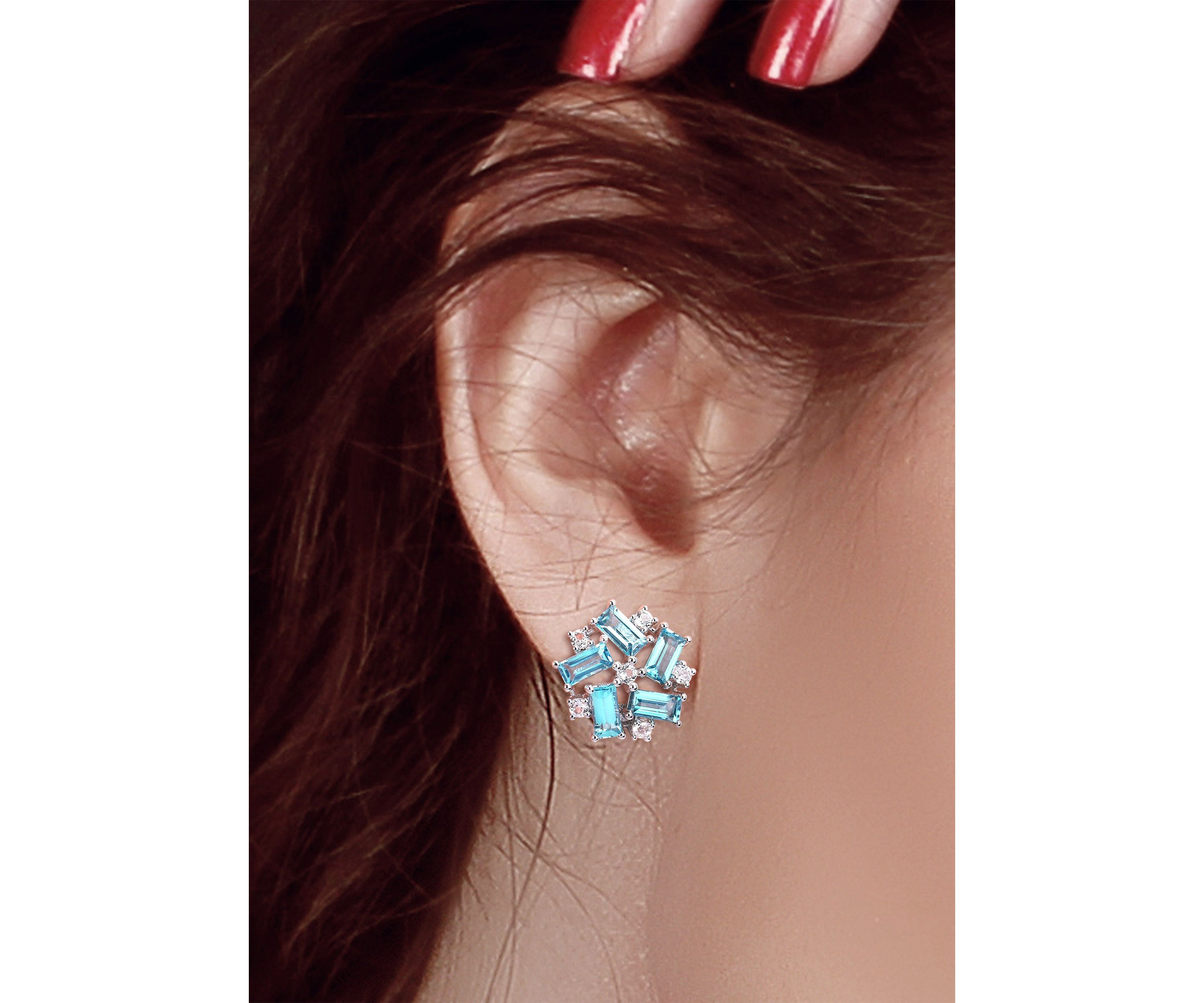 5.12 ct. t.w. London Blue Topaz and White Topaz Earrings in Sterling Silver