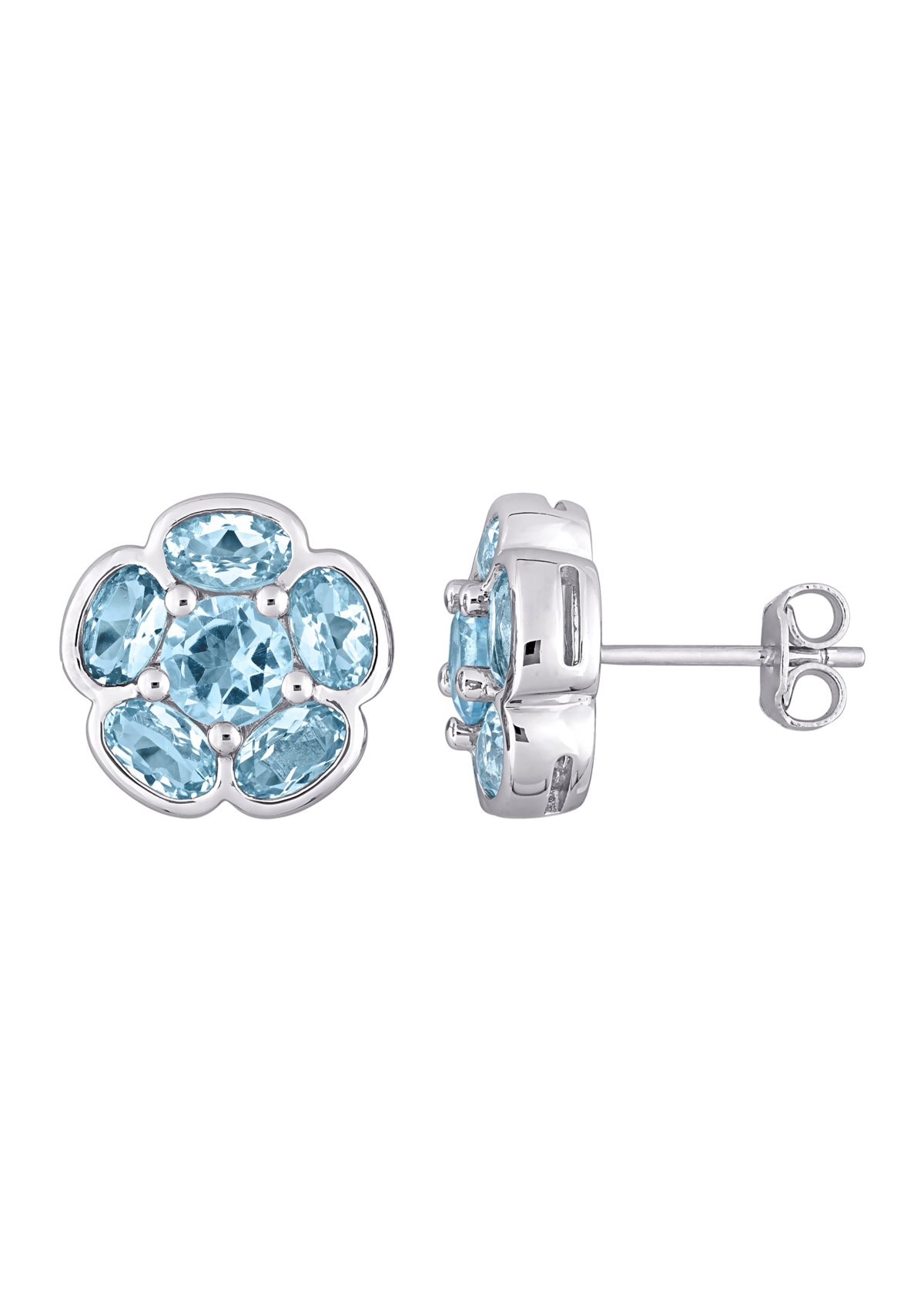3.5 ct. t.w. Blue Topaz Floral Stud Earrings in Sterling Silver
