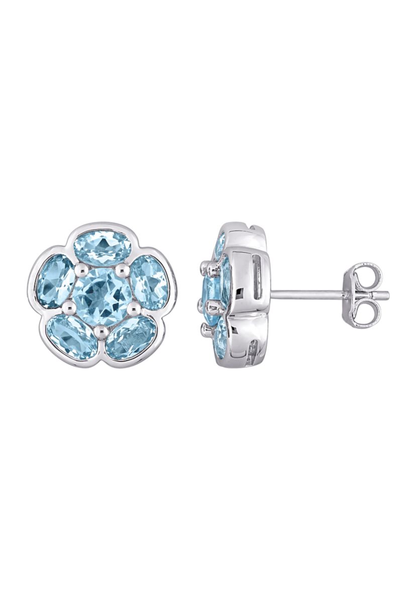 3.5 ct. t.w. Blue Topaz Floral Stud Earrings in Sterling Silver