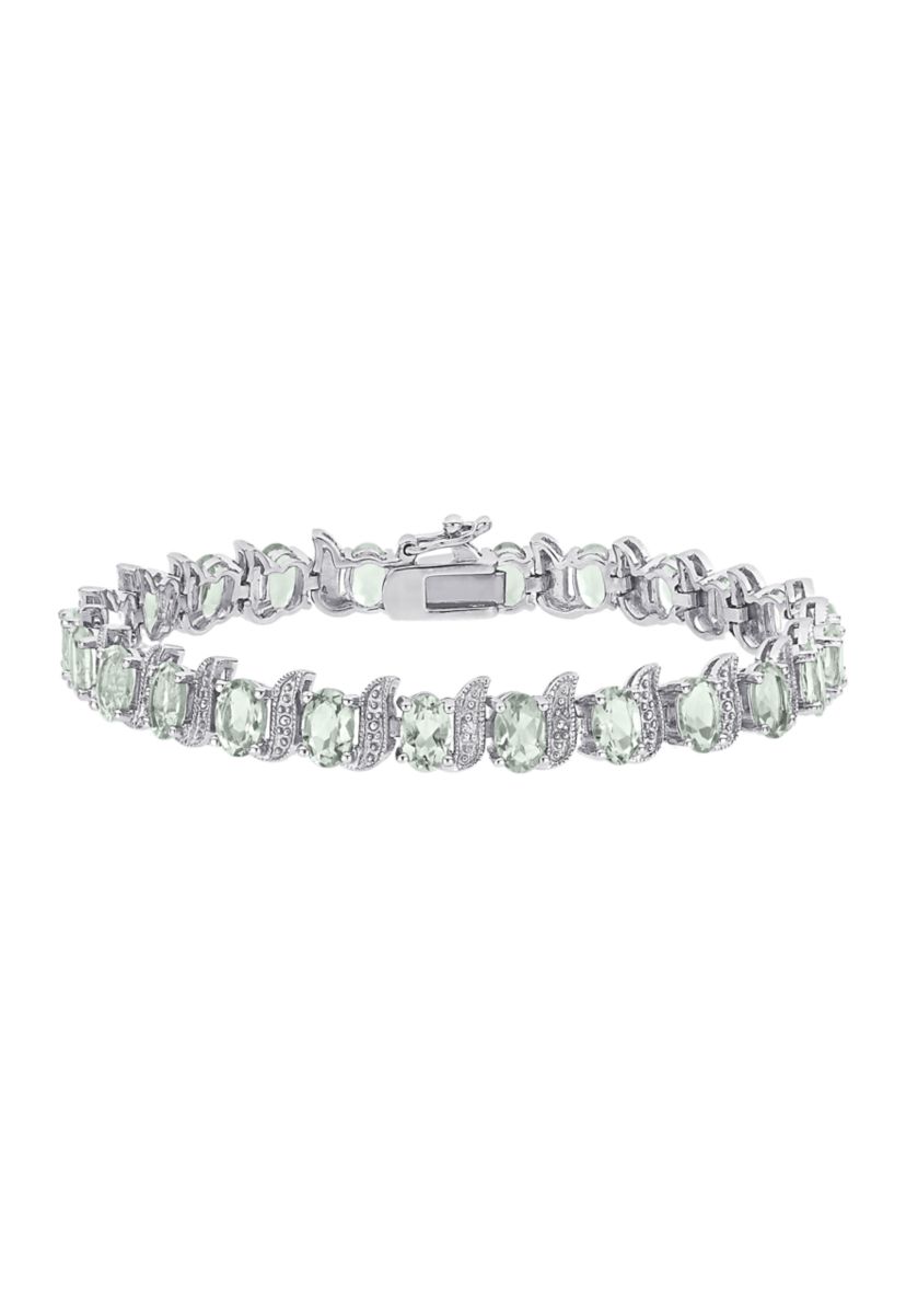 9.8 ct. t.w. Green Quartz and Diamond Accent S-Link Tennis Bracelet in Sterling Silver