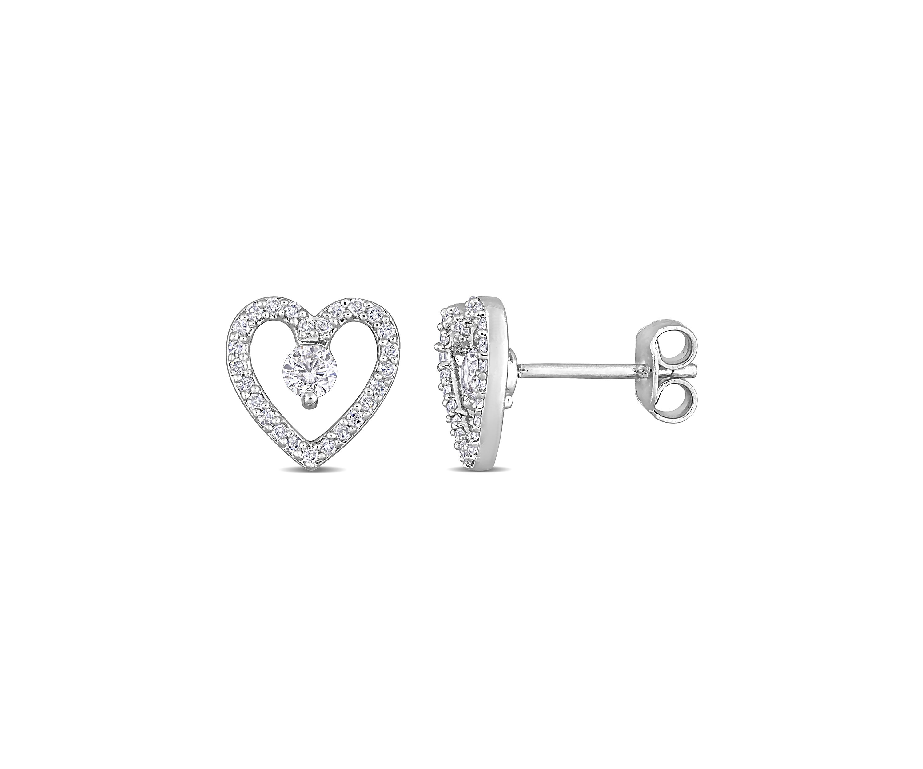 1/3 ct. t.w. White Topaz and 1/5 ct. t.w. Diamond Open Heart Stud Earrings in Sterling Silver