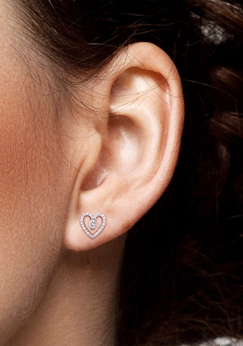 1/3 ct. t.w. White Topaz and 1/5 ct. t.w. Diamond Open Heart Stud Earrings in Sterling Silver